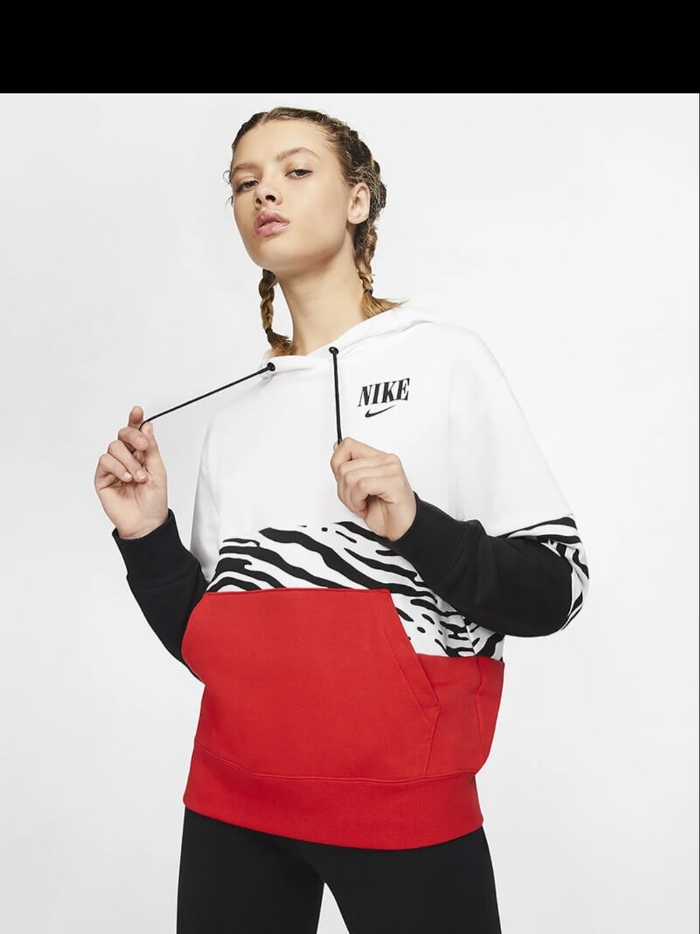 Nike Women's White, Black & Red Zebra Colorblock Hoodie